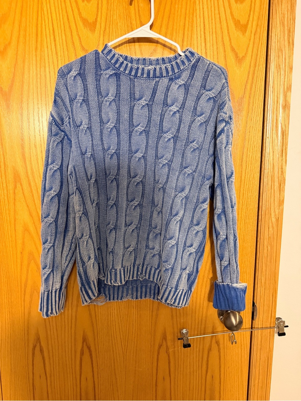 Blu Pepper Light Blue Cable Knit Crewneck Sweater